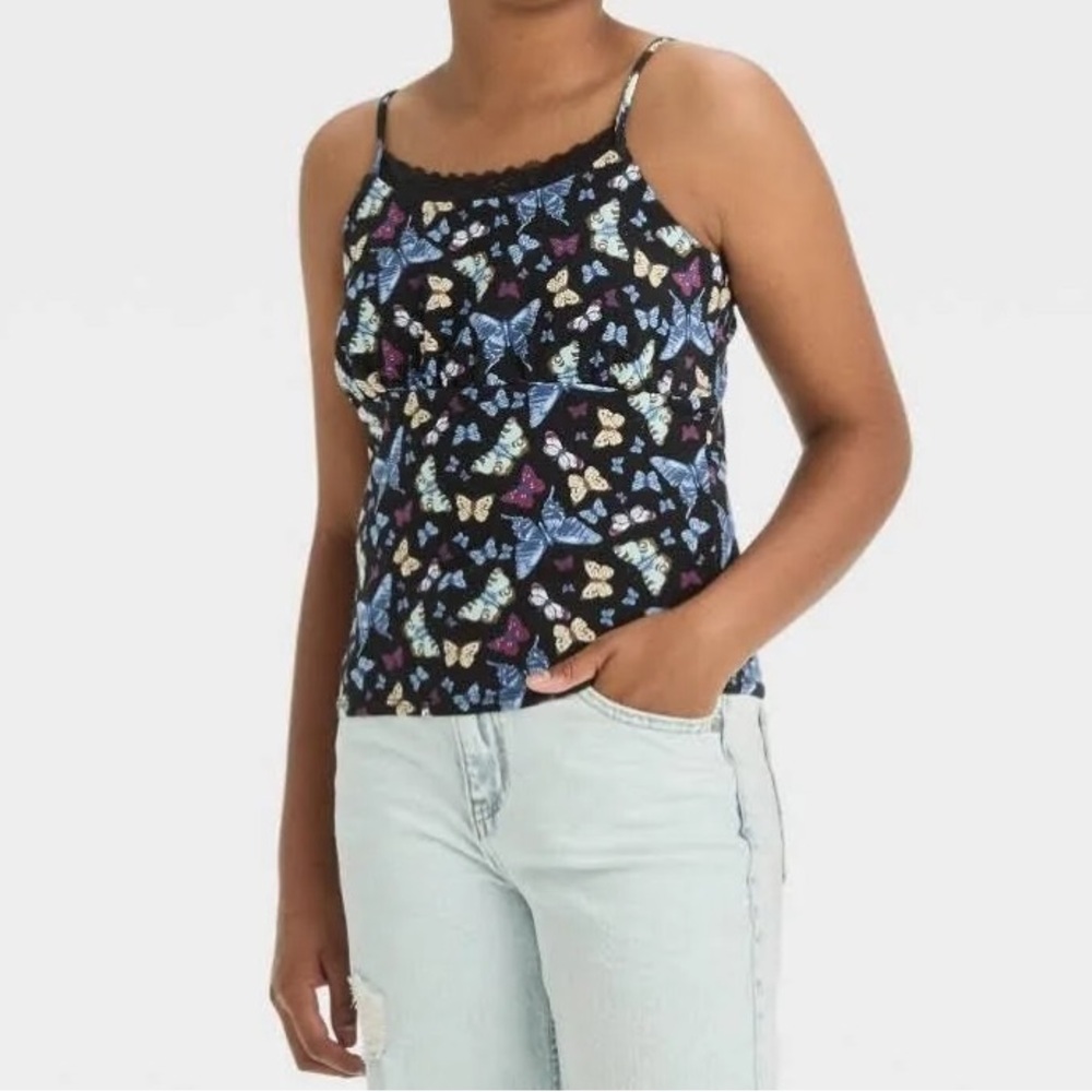 Art Class Girls’ Sleeveless Lace Butterfly Cami Tank Top - Black L